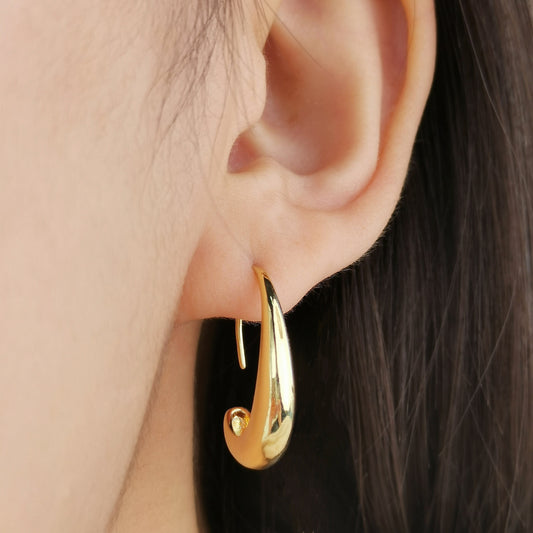 Simple C Shape Waterdrop Hoop Earrings