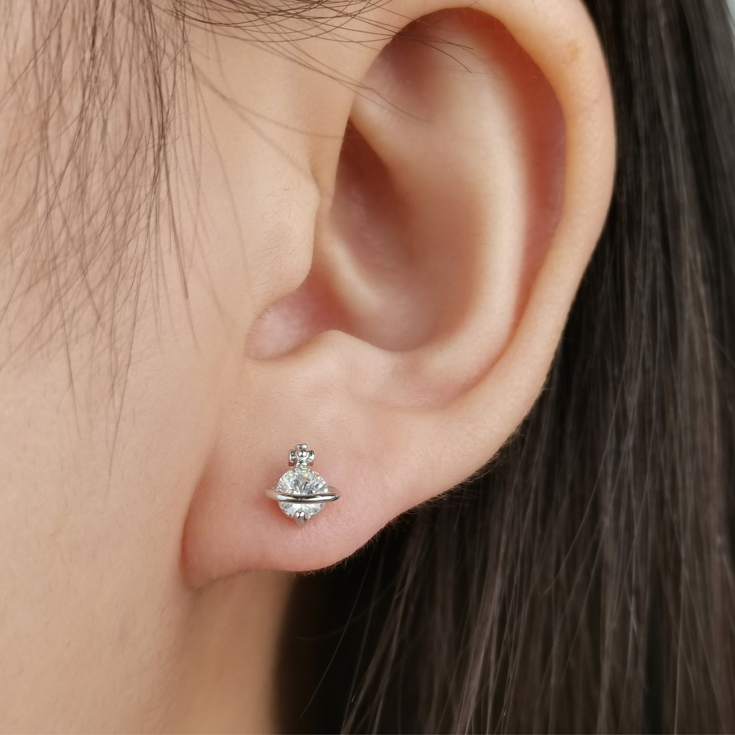 Sterling Silver CZ Planet Stud Earrings