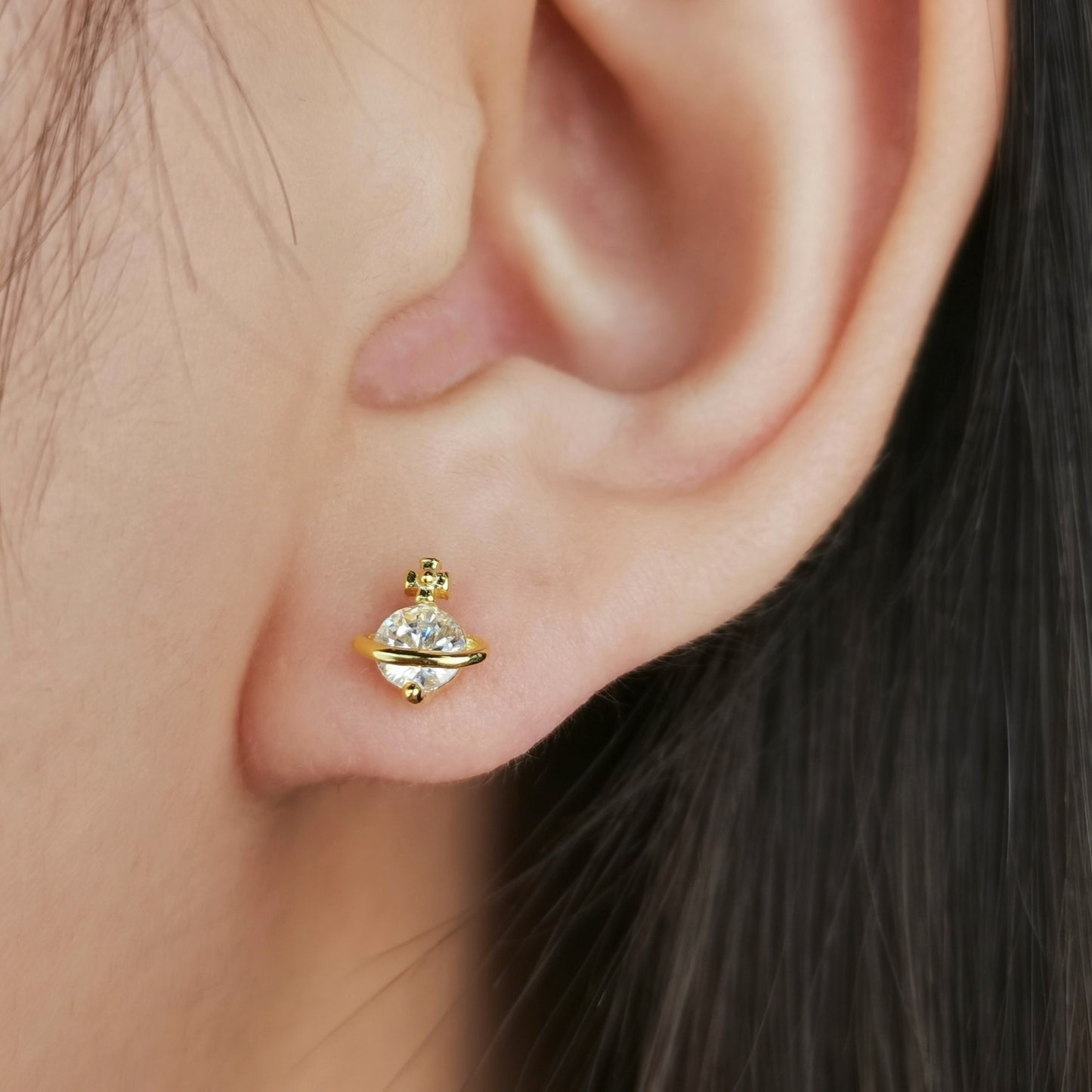 Sterling Silver CZ Planet Stud Earrings