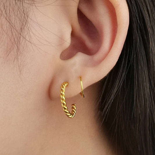 Twisted Single Pierced Double Hoops, Spiral Earrings