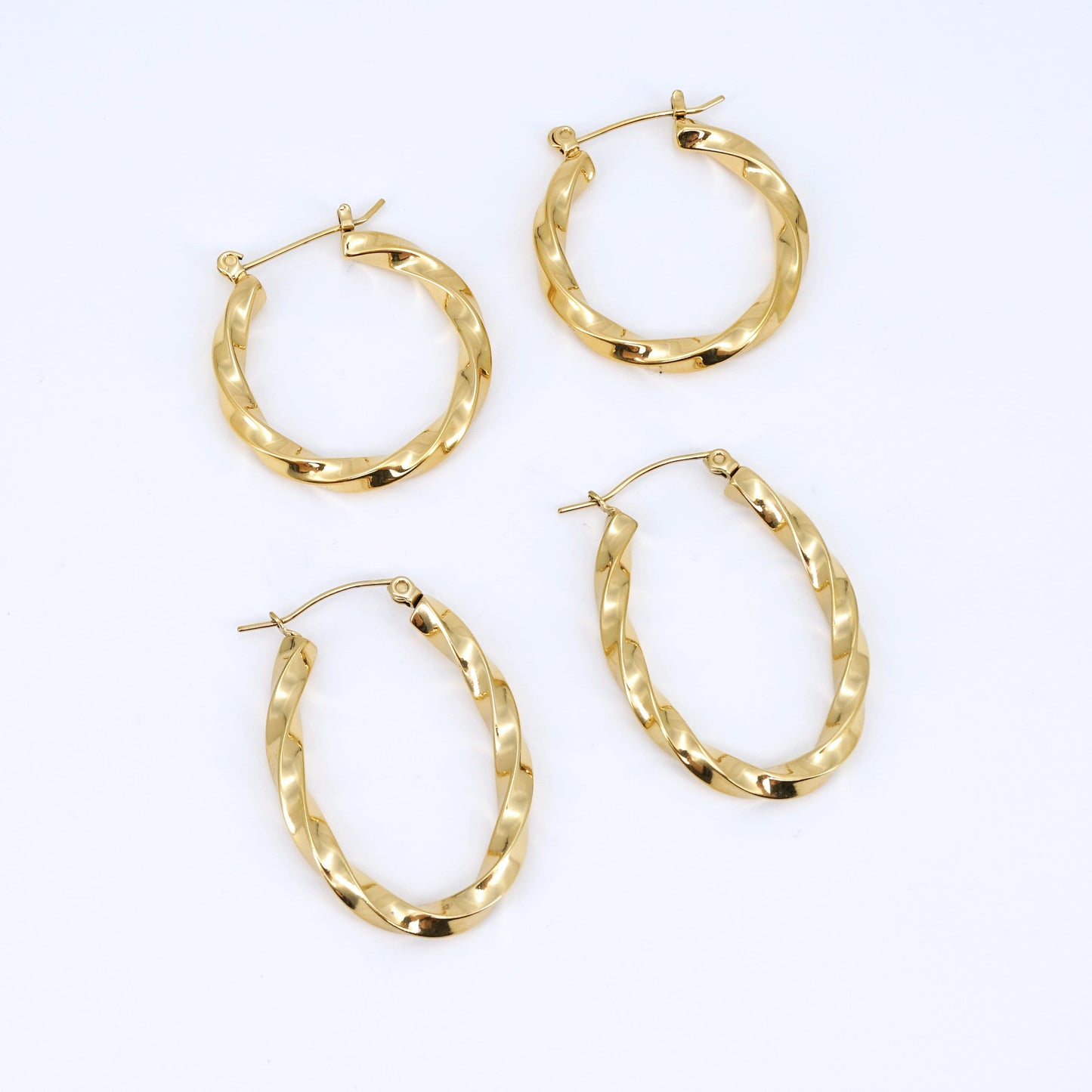 Chunky Gold wisted Hoop Earrings, Round/Oblong Twist Hoops