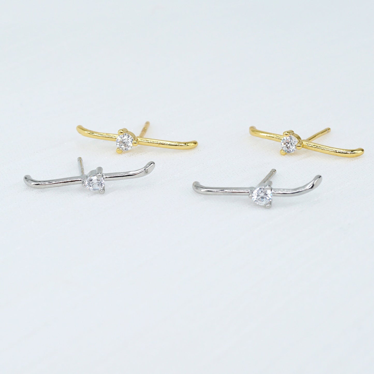 CZ Ear Lobe Cuff Earrings, Sterling Silver Suspender Earring