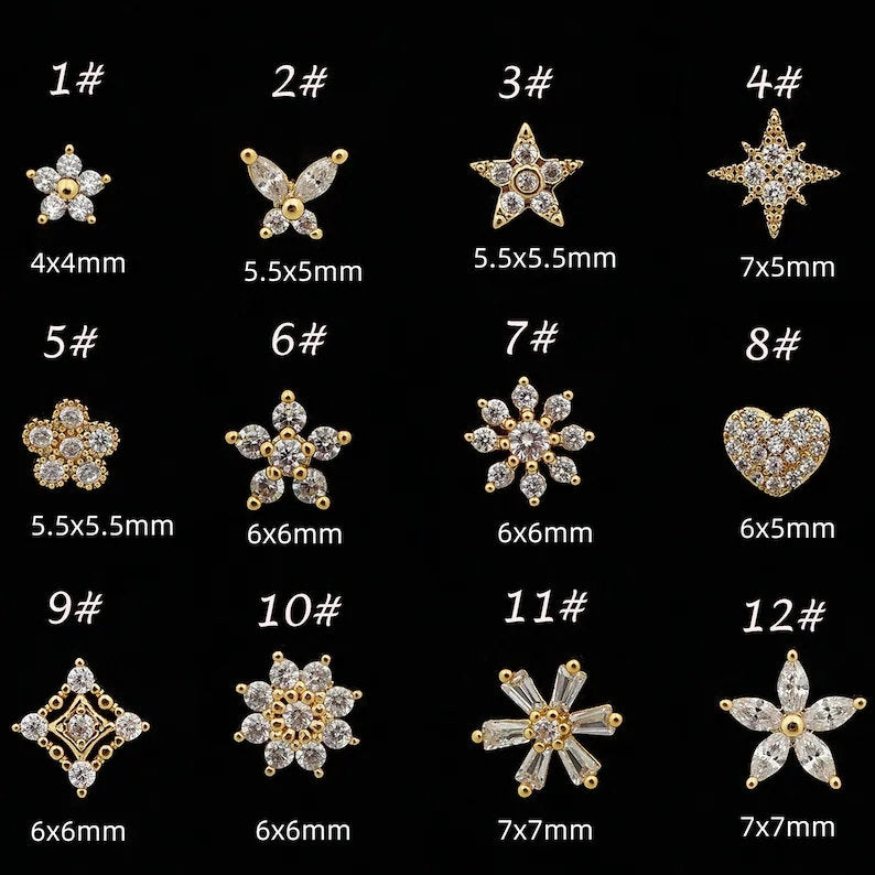 20G CZ Flower Nose Studs,  L-Shaped Nose Rings