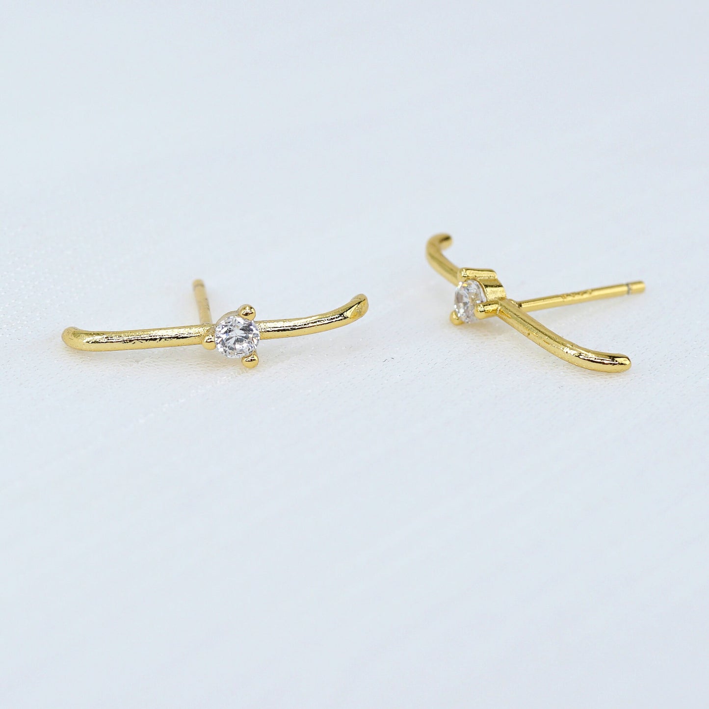 CZ Ear Lobe Cuff Earrings, Sterling Silver Suspender Earring