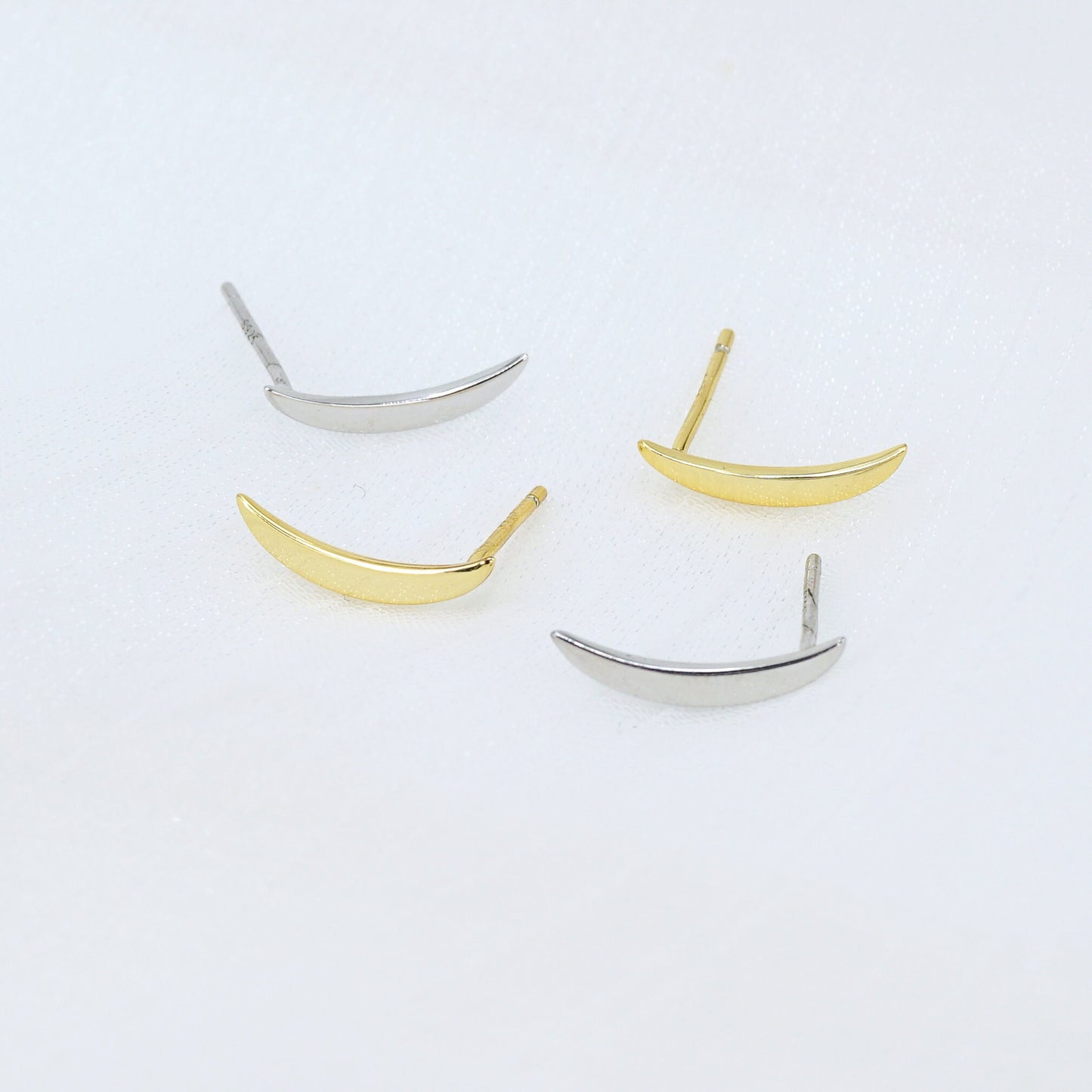 925 Sterling Silver Crescent Stud Earrings