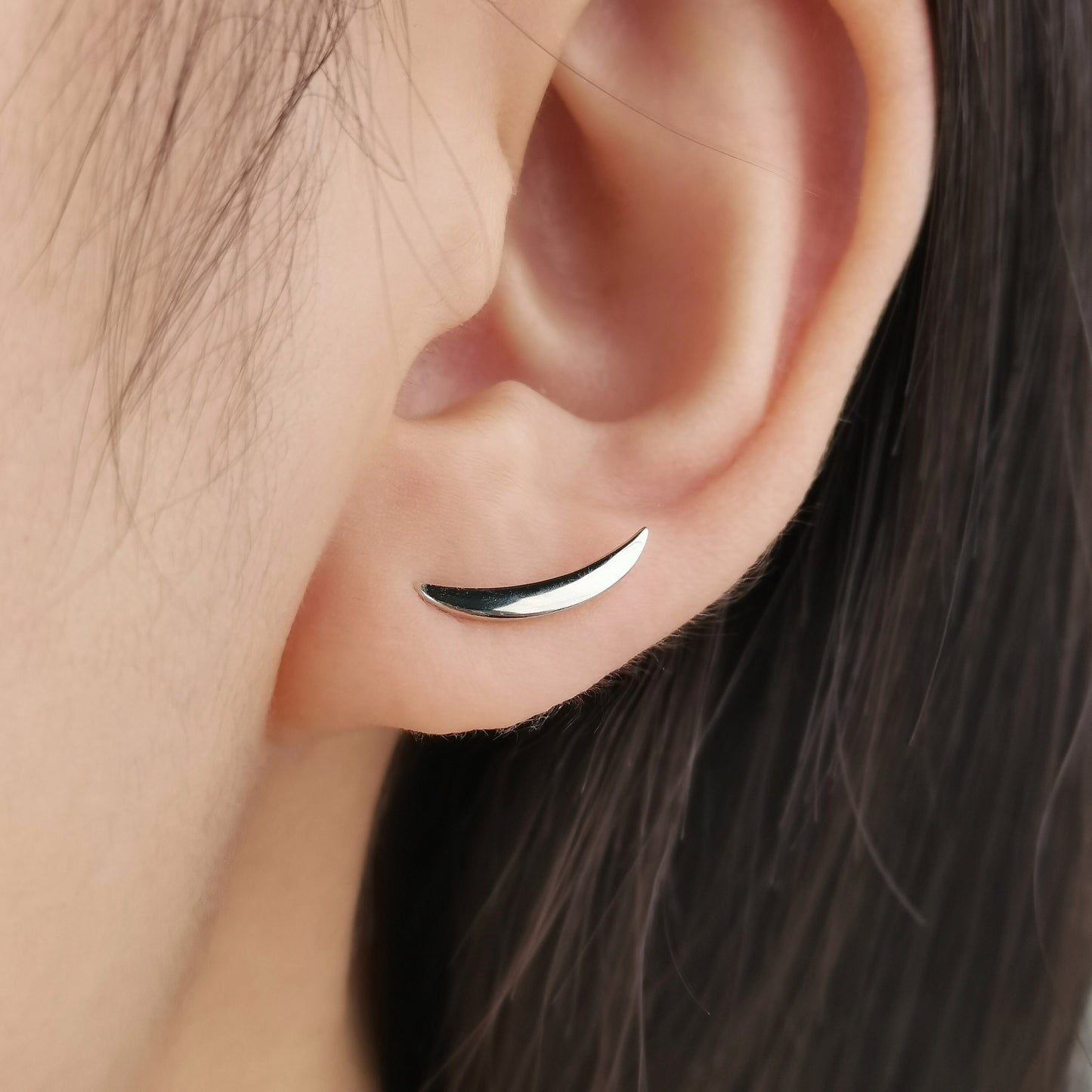 925 Sterling Silver Crescent Stud Earrings