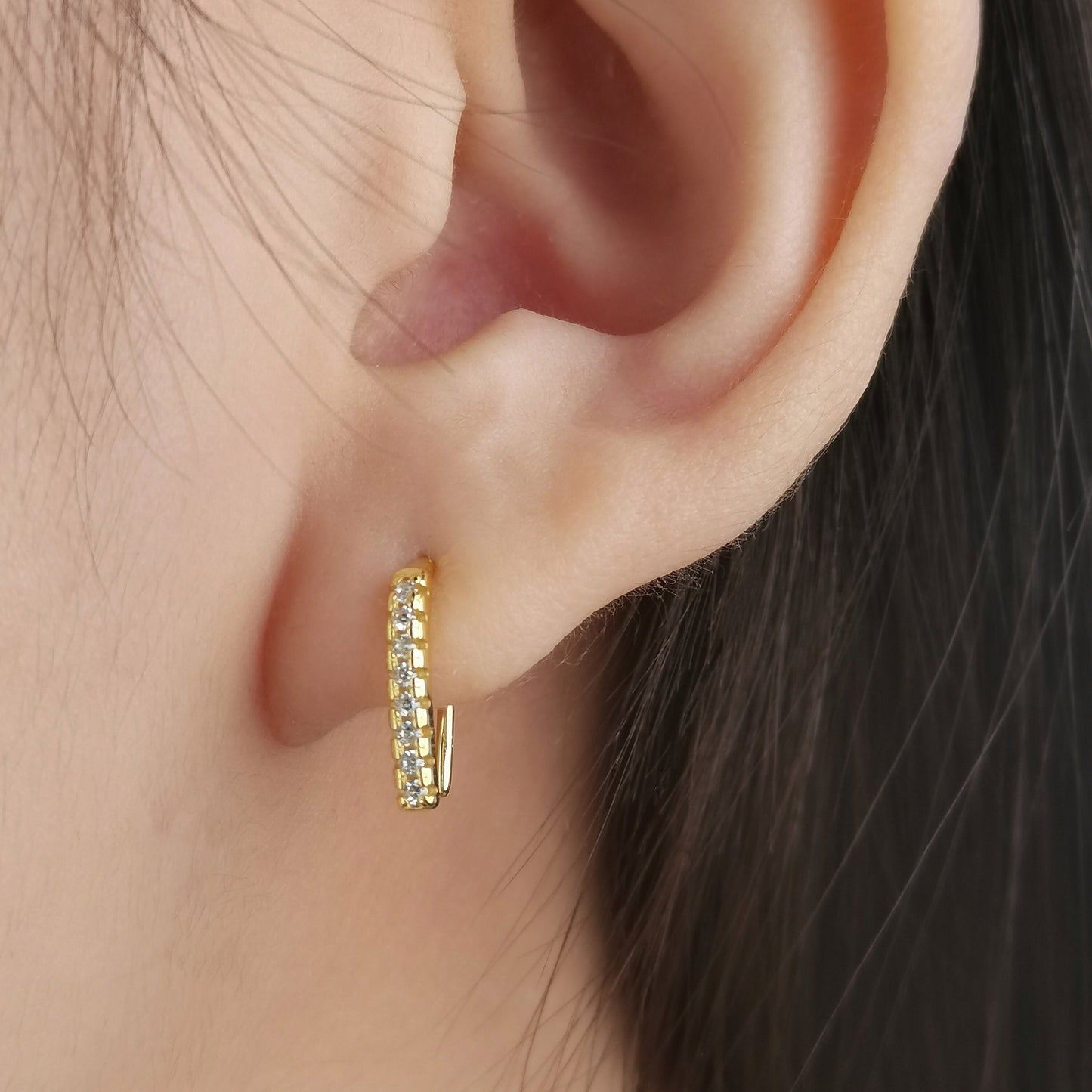 CZ Pave Hook Earrings, Sterling Silver Bar Ear Climber