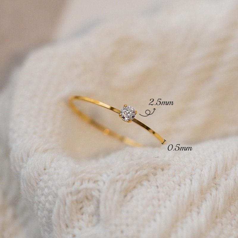 Thin Gold Diamond Ring, Dainty Stacking Rings