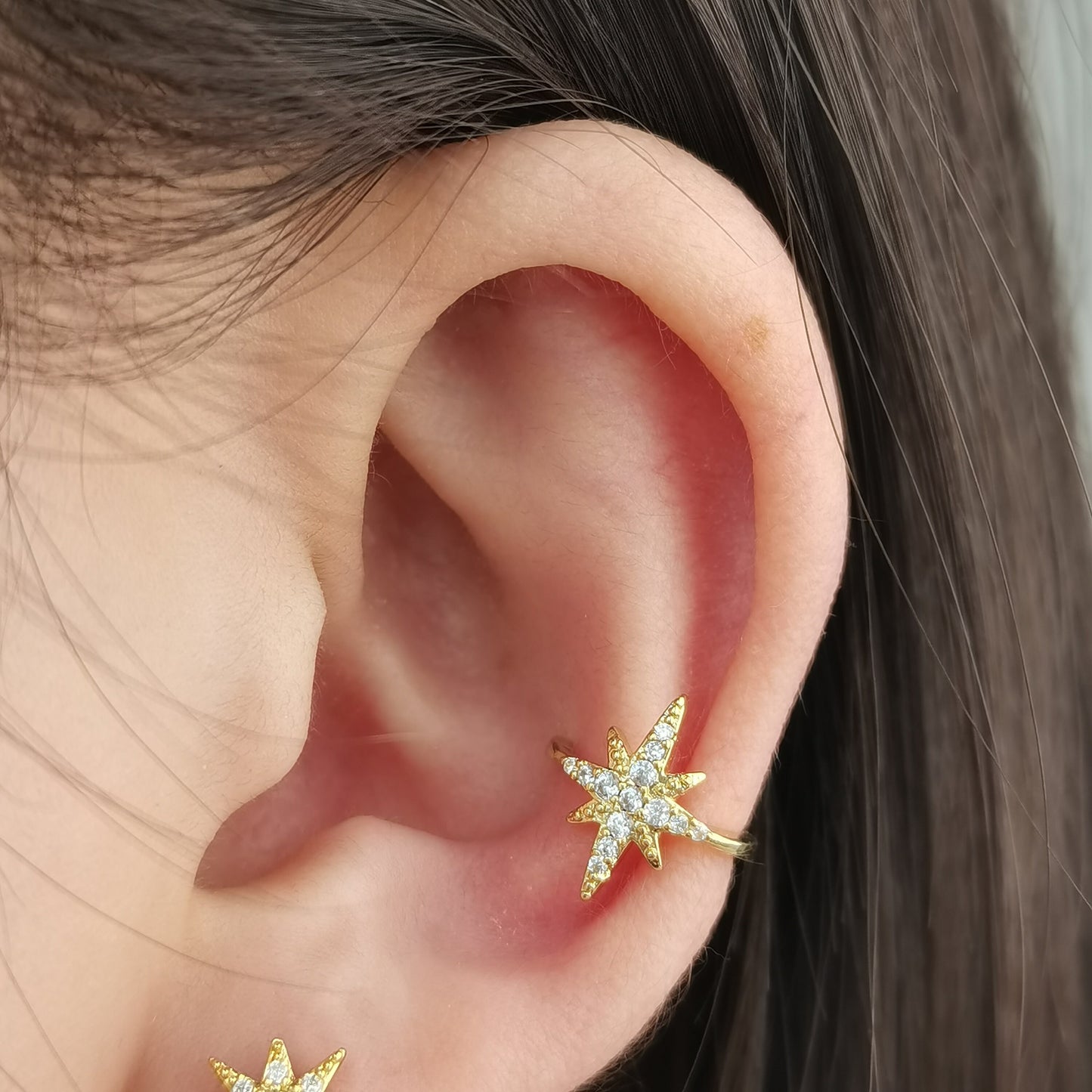 Sterling Silver Starburst Ear Cuff,  Conch Cuff Earring