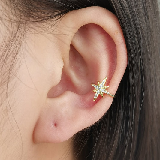 Sterling Silver Starburst Ear Cuff,  Conch Cuff Earring