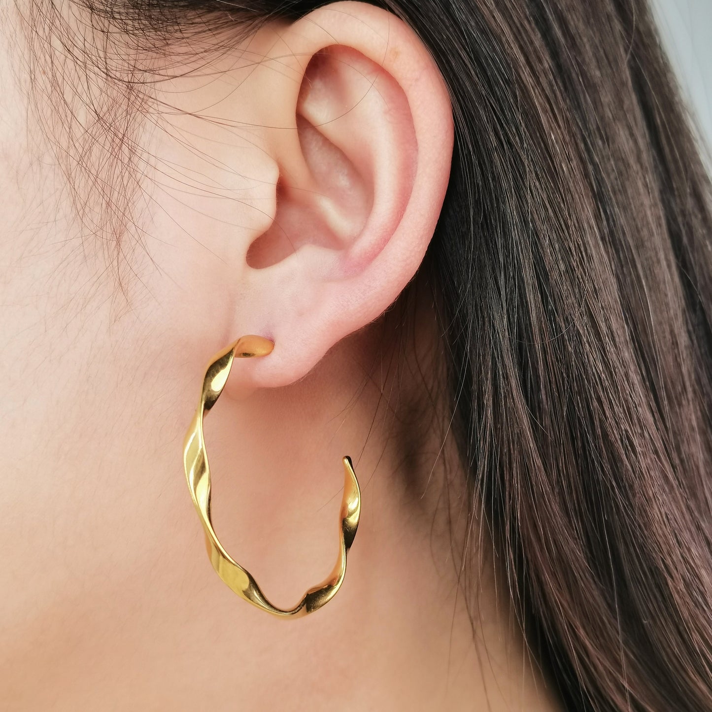 C-shaped Gold Twisted Hoop Earrings