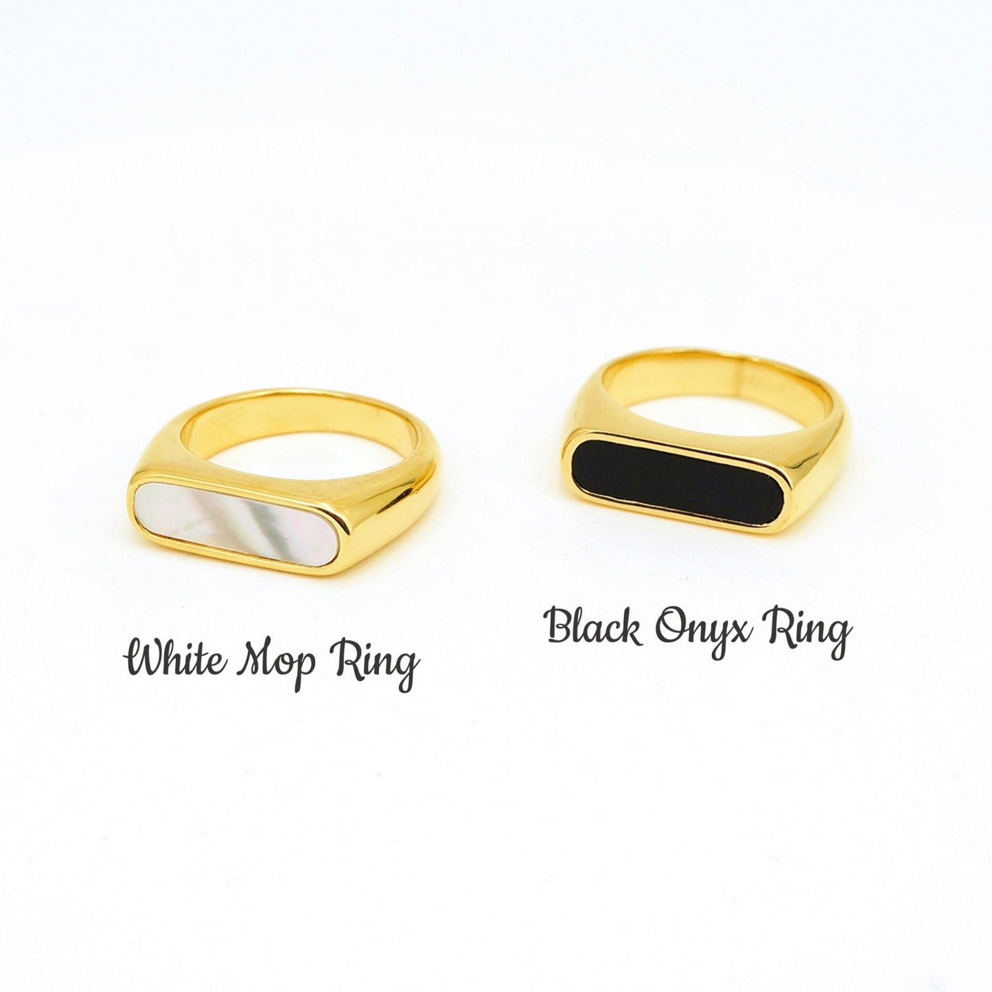 Mother-of-Pearl Ring, Rectangle White Mop/Black Onyx Ring