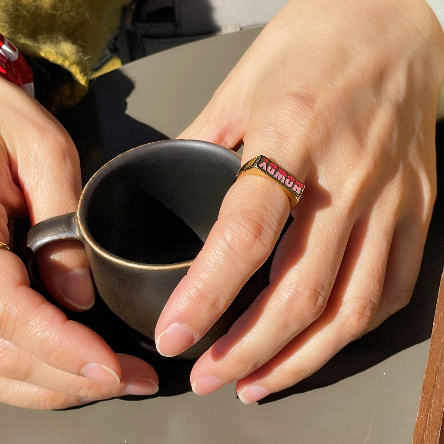 Gold Cherry Signet Ring, Enamel Ring