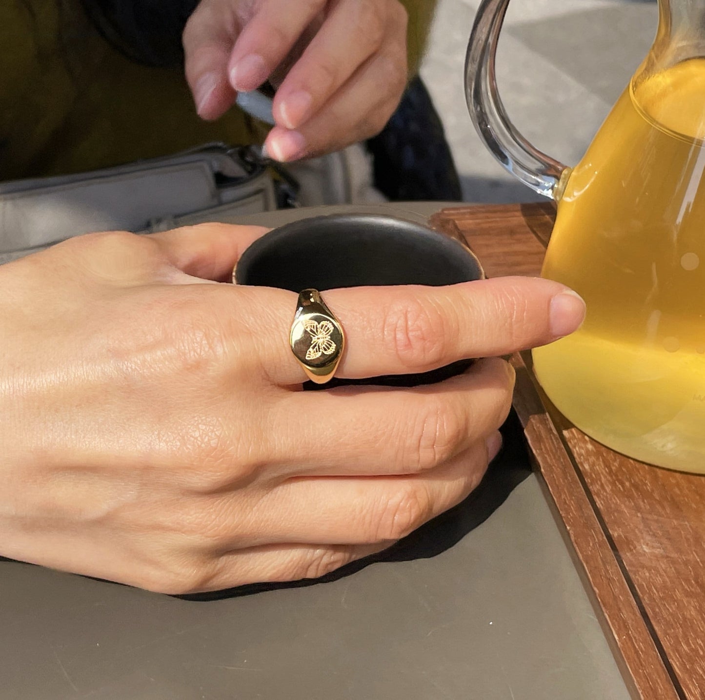 Butterfly Signet Ring, Gold Moon Ring