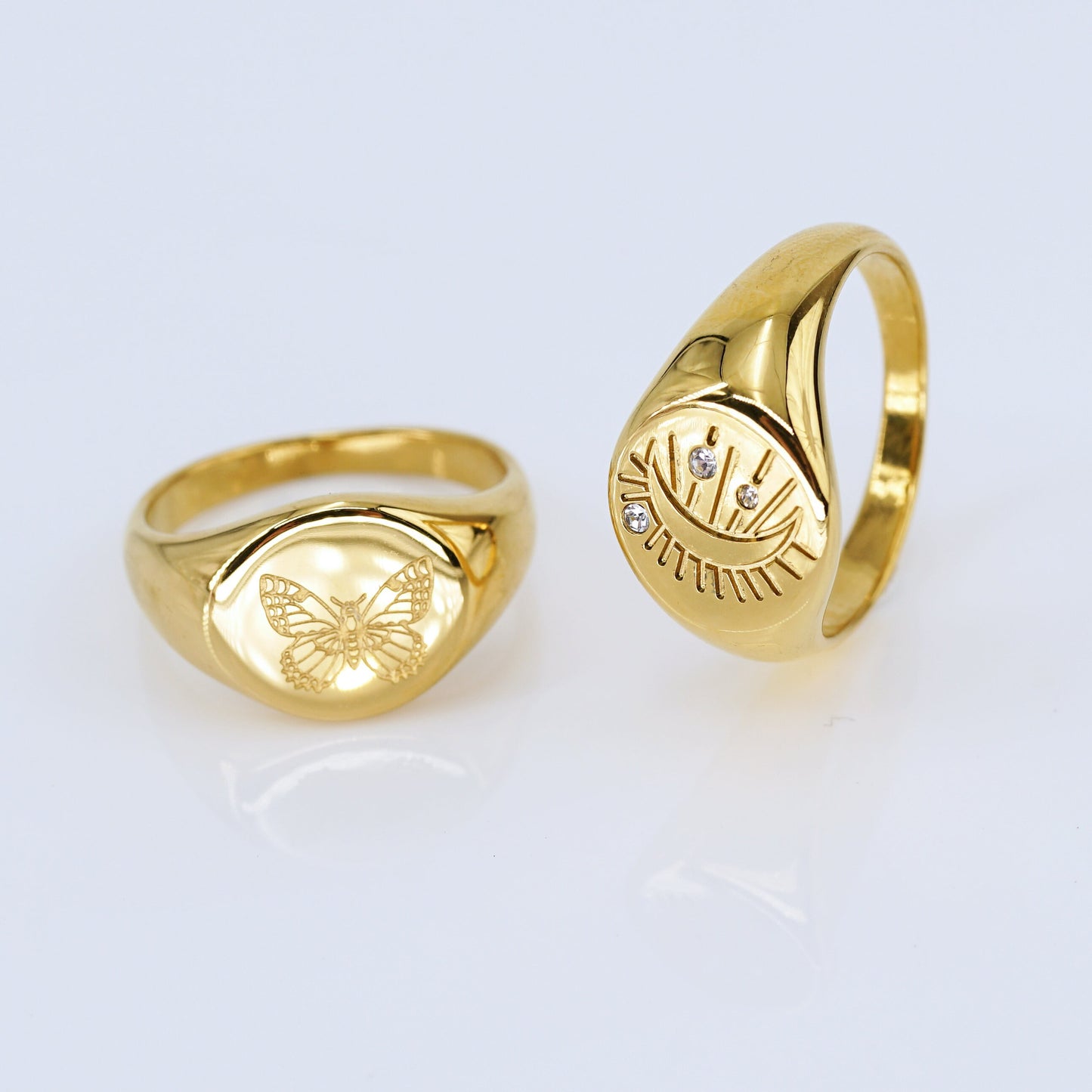 Butterfly Signet Ring, Gold Moon Ring