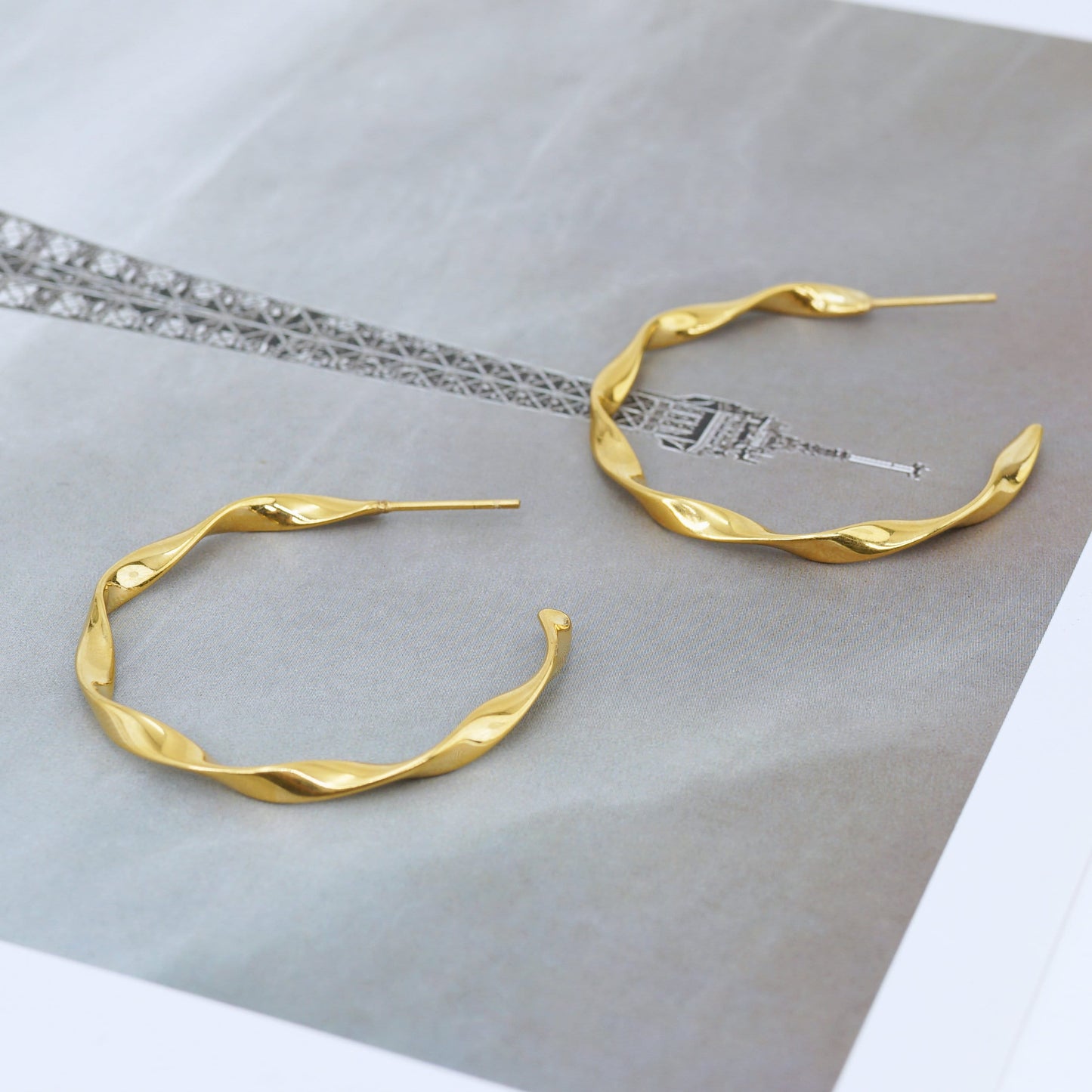 C-shaped Gold Twisted Hoop Earrings