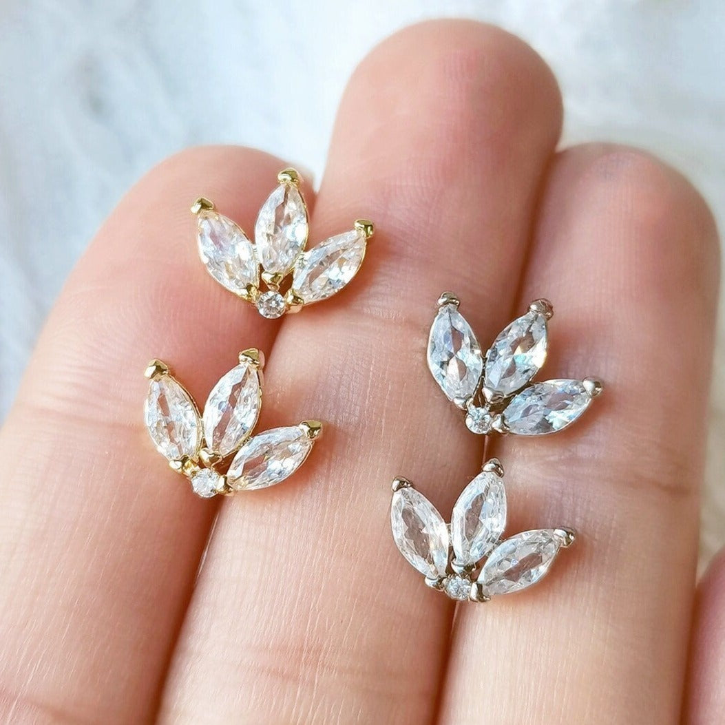 CZ Marquise Lotus Lotus Stud Earrings