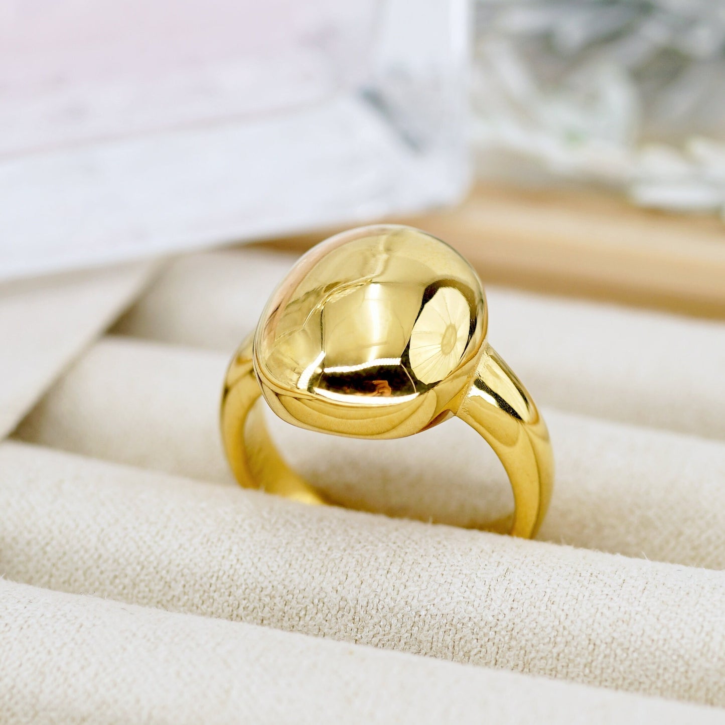 Gold Egg Ring, Round Smooth Oval Ring