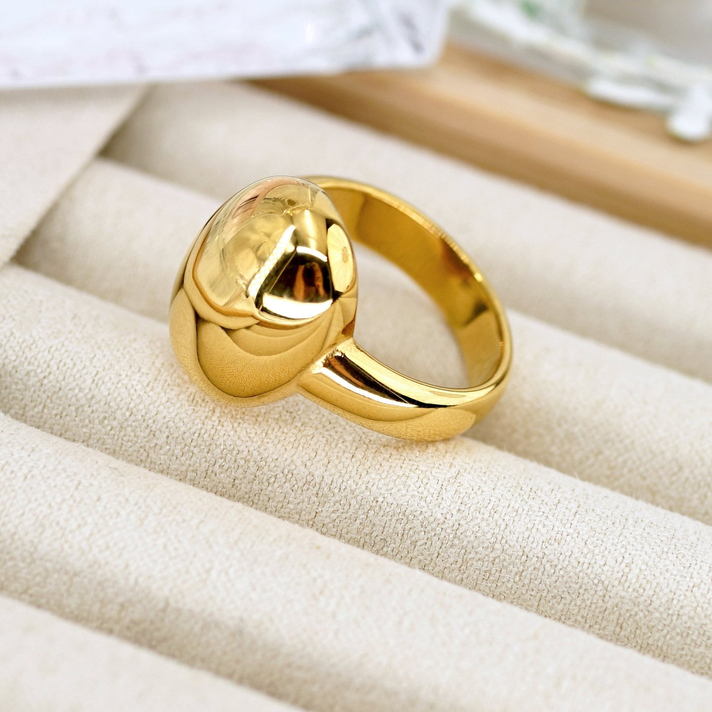 Gold Egg Ring, Round Smooth Oval Ring