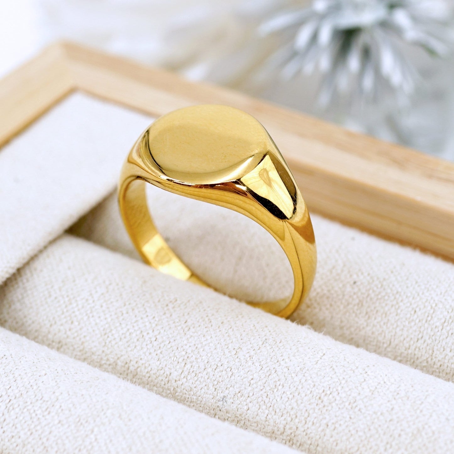 Gold Round Signet Ring,Simple Plain Ring