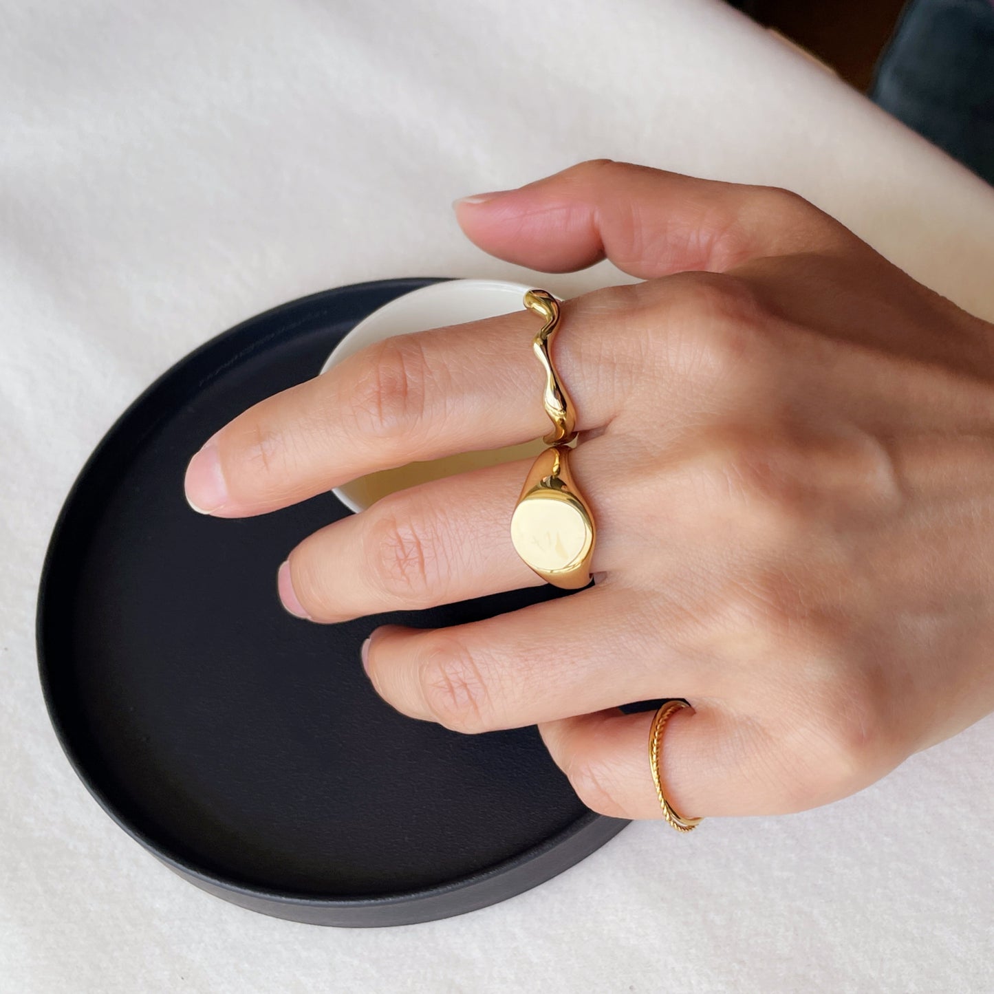 Gold Round Signet Ring,Simple Plain Ring