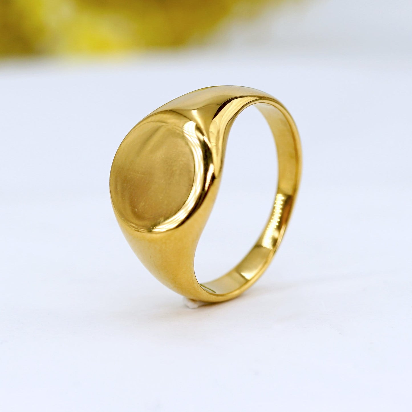 Gold Round Signet Ring,Simple Plain Ring