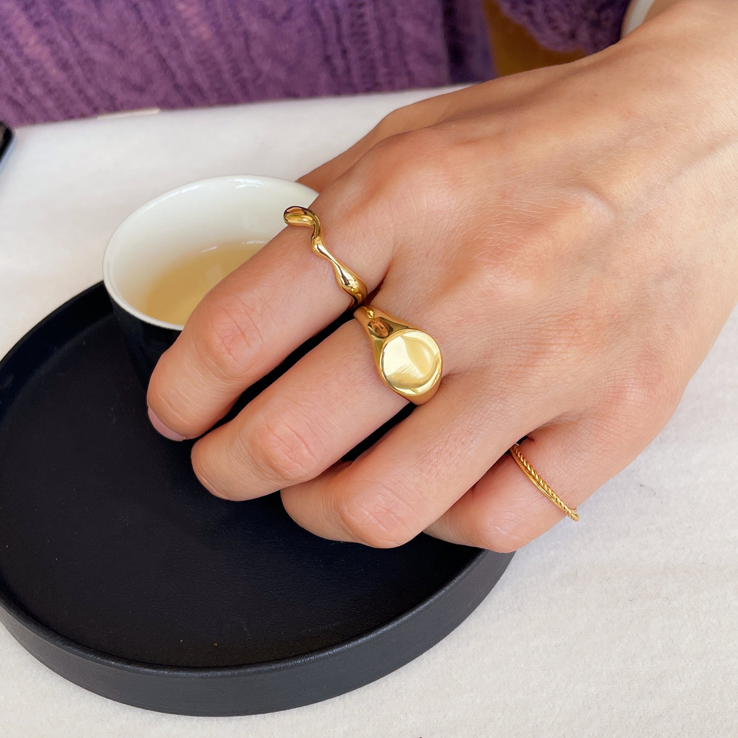 Gold Round Signet Ring,Simple Plain Ring