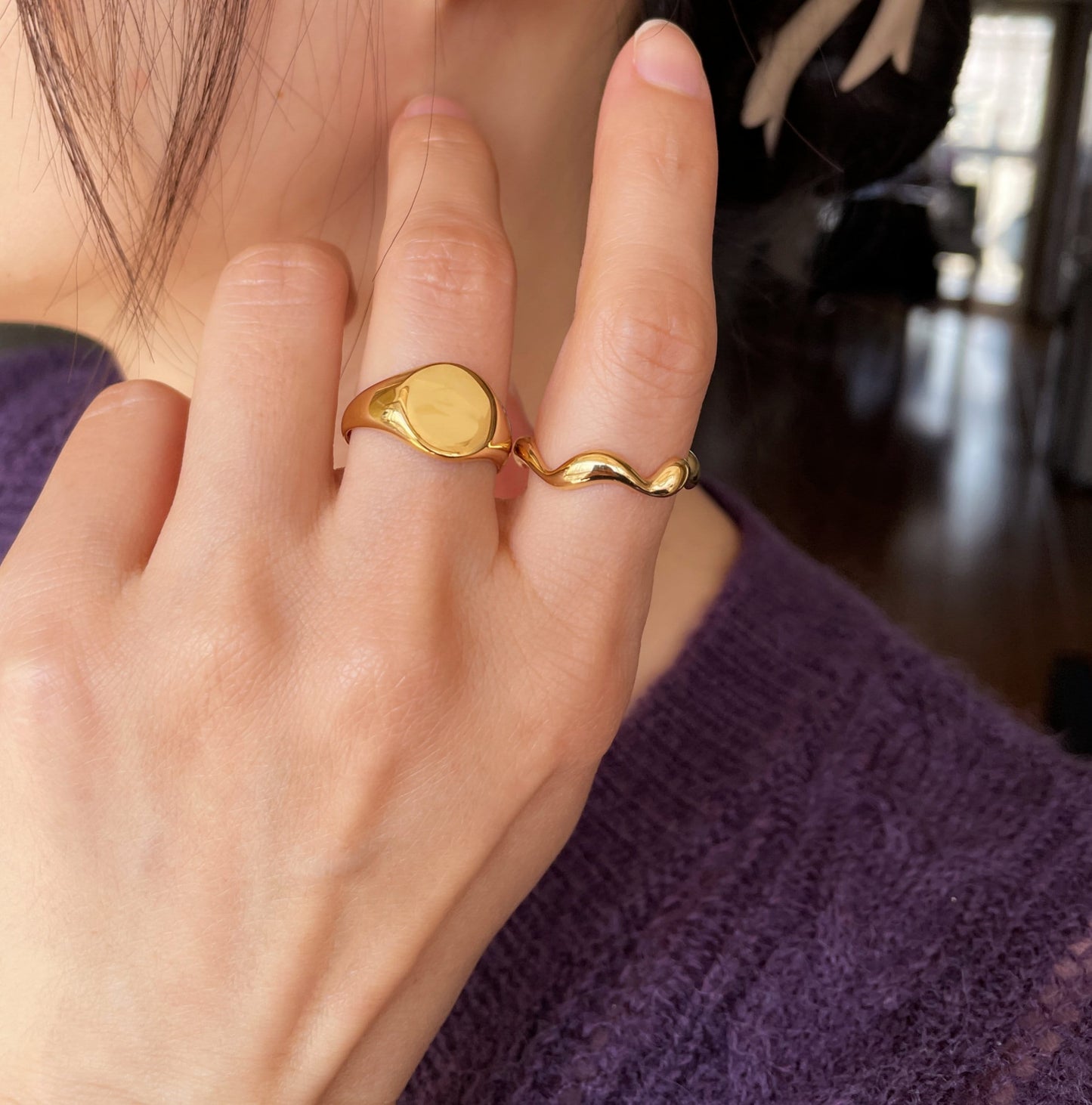 Delicate Gold Curved Ring, Minimalist Stacking Ring