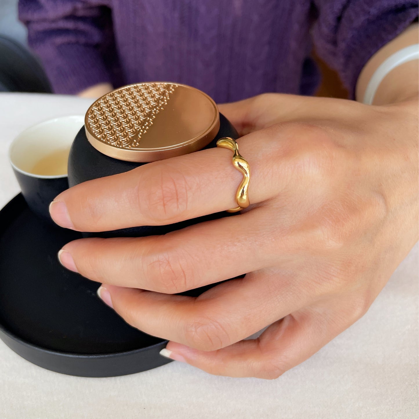 Delicate Gold Curved Ring, Minimalist Stacking Ring