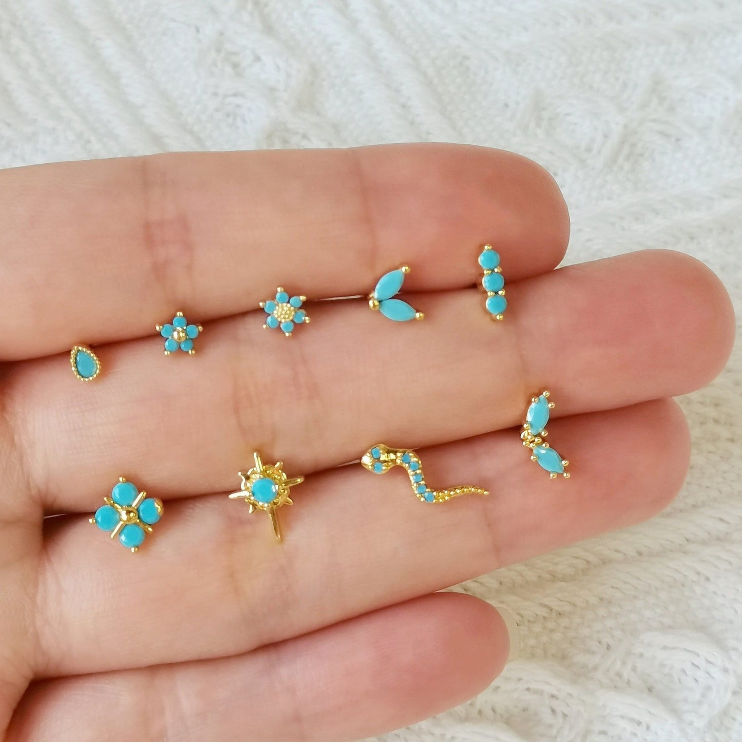 Tiny Turquoise Screw Back Studs,  20G Cartilage Piercings