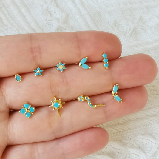 Tiny Turquoise Screw Back Studs,  20G Cartilage Piercings