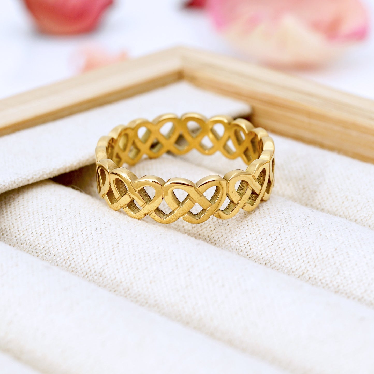 Gold Hollow Heart Knot Ring, Love Ring