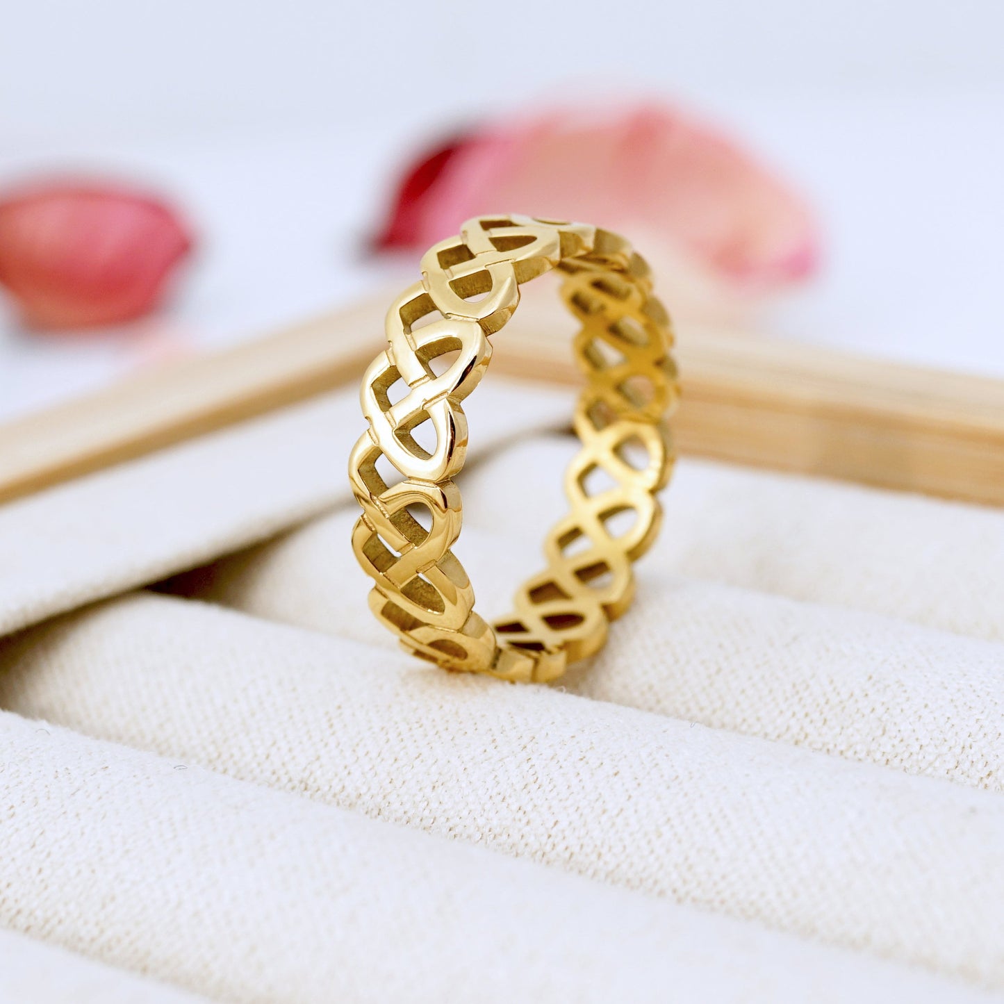 Gold Hollow Heart Knot Ring, Love Ring