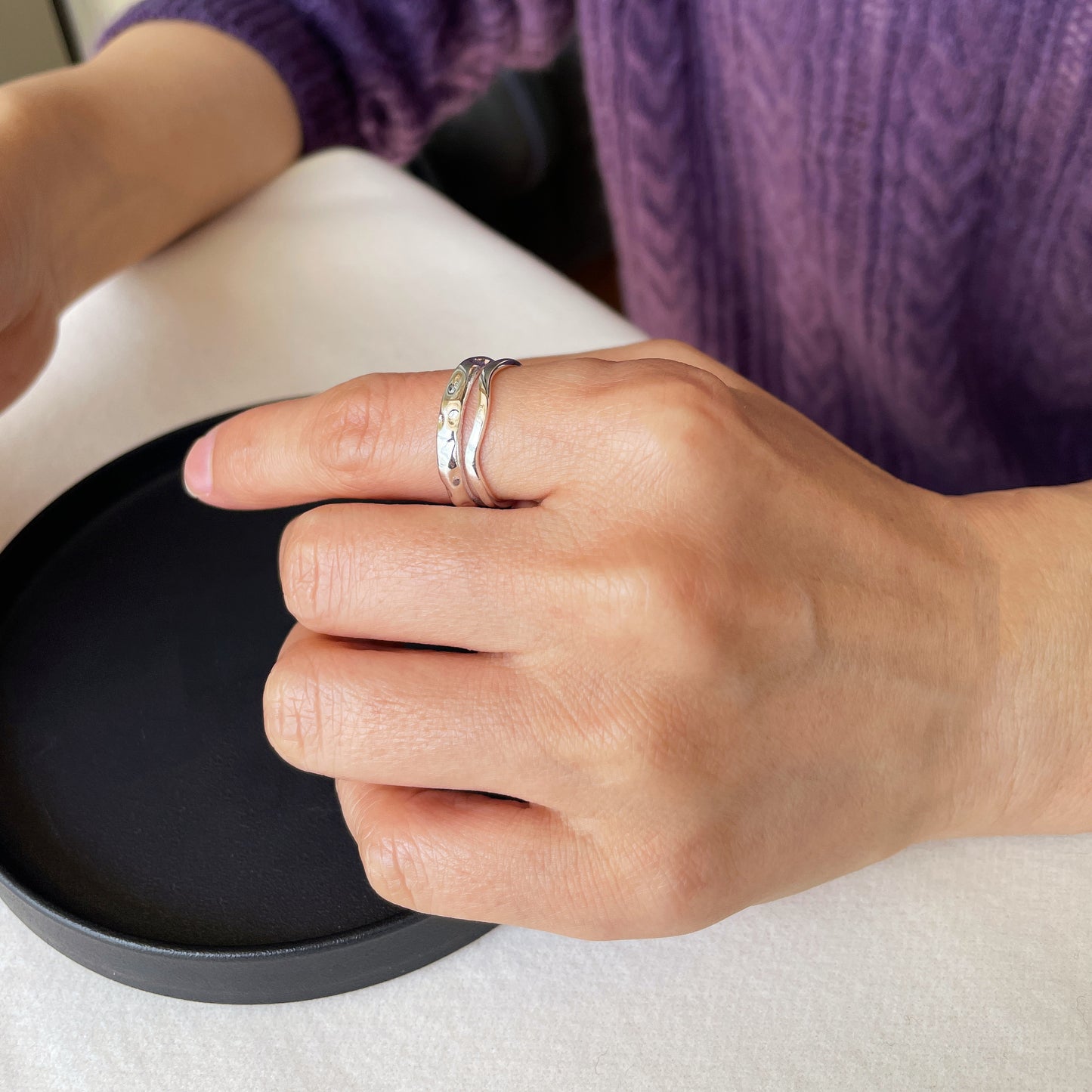 Adjustable Double Layer Band, Sterling Silver Ring