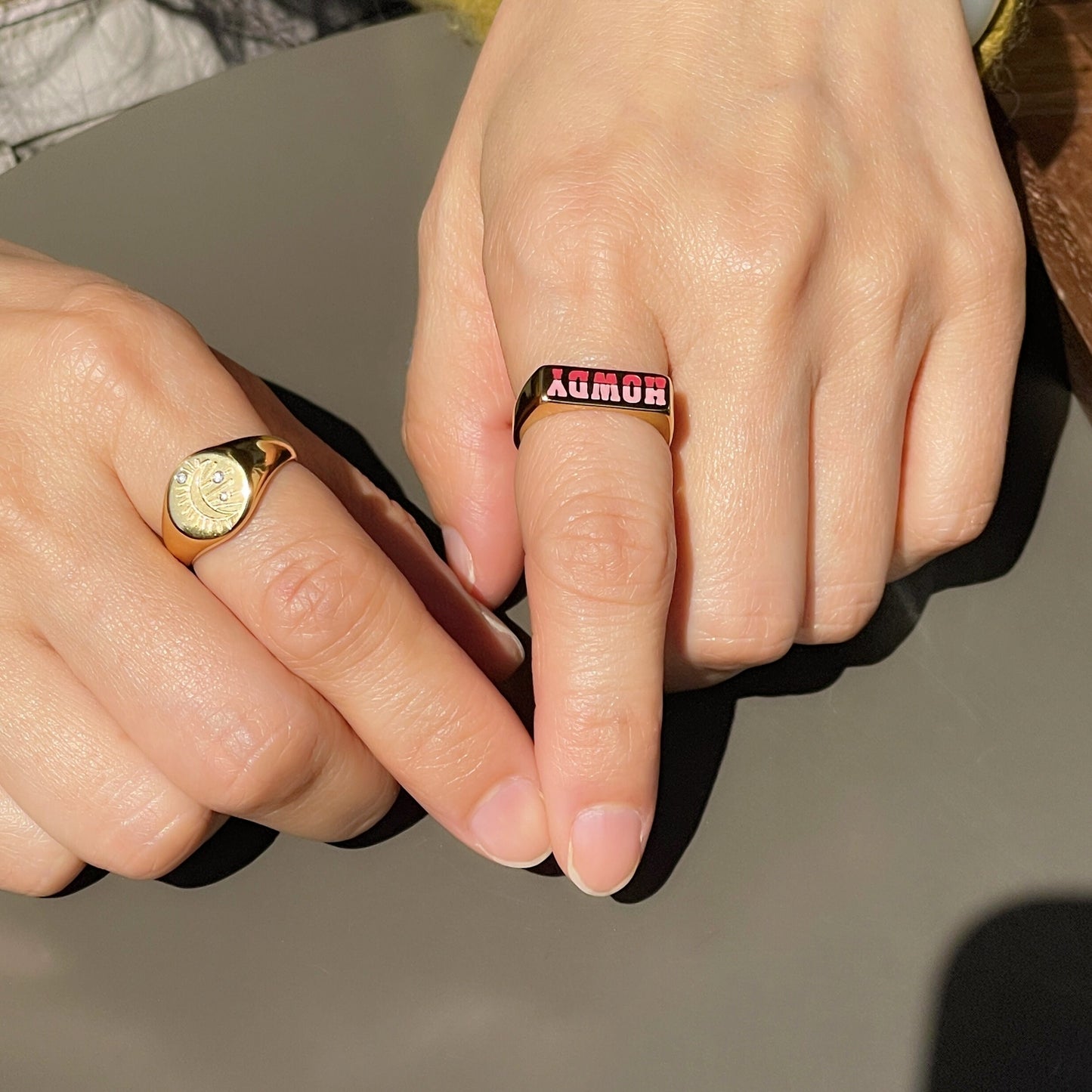 Gold Cherry Signet Ring, Enamel Ring