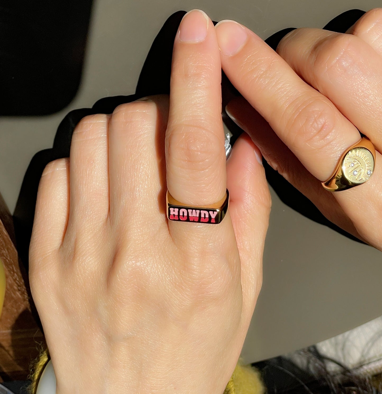 Gold Cherry Signet Ring, Enamel Ring