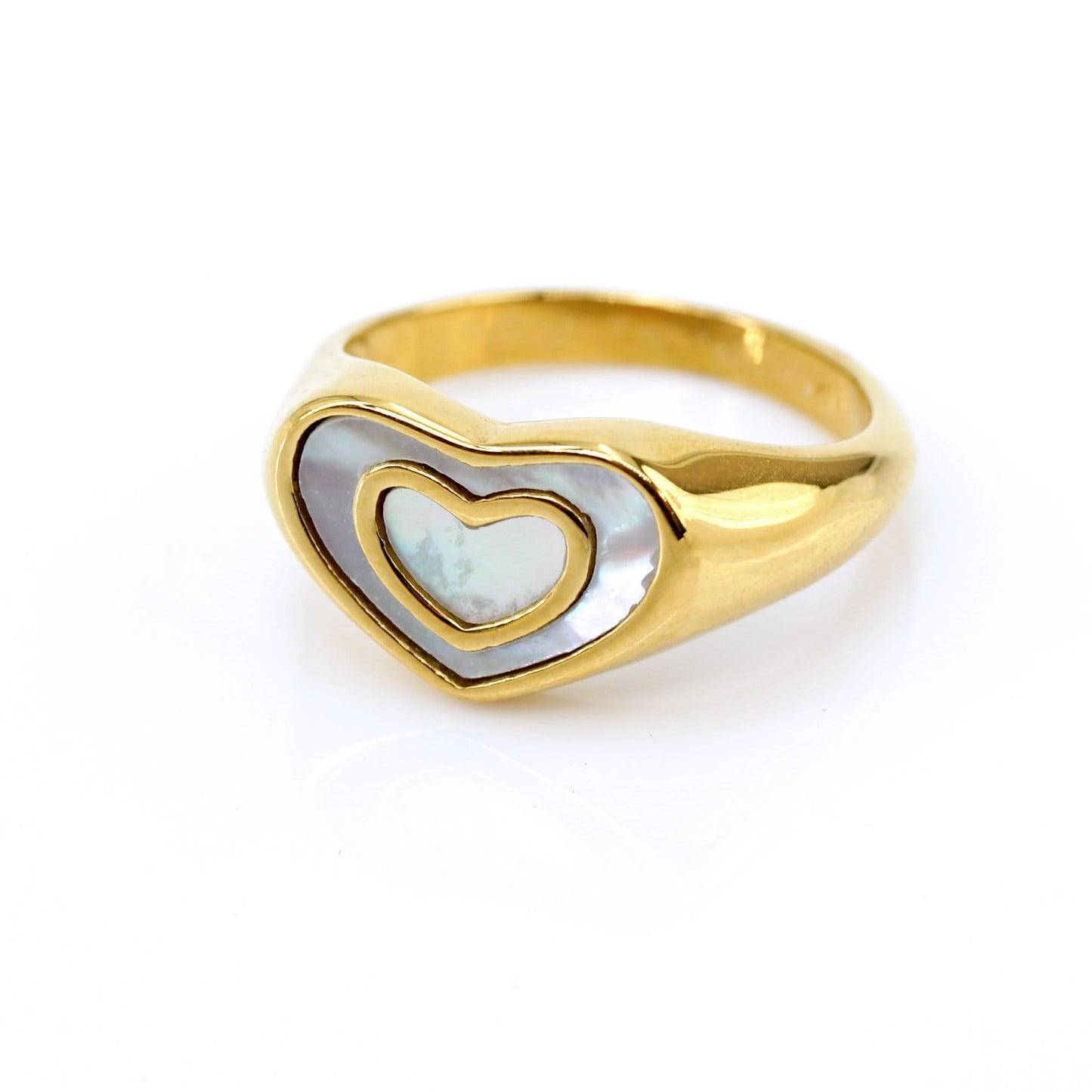 Gold Heart Signet Ring, Mother-of-Pearl Ring