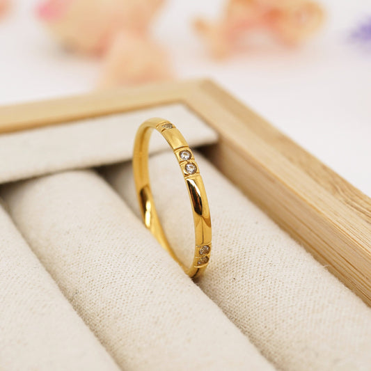 Delicate CZ Gold Thin Ring, Stackable Midi Ring