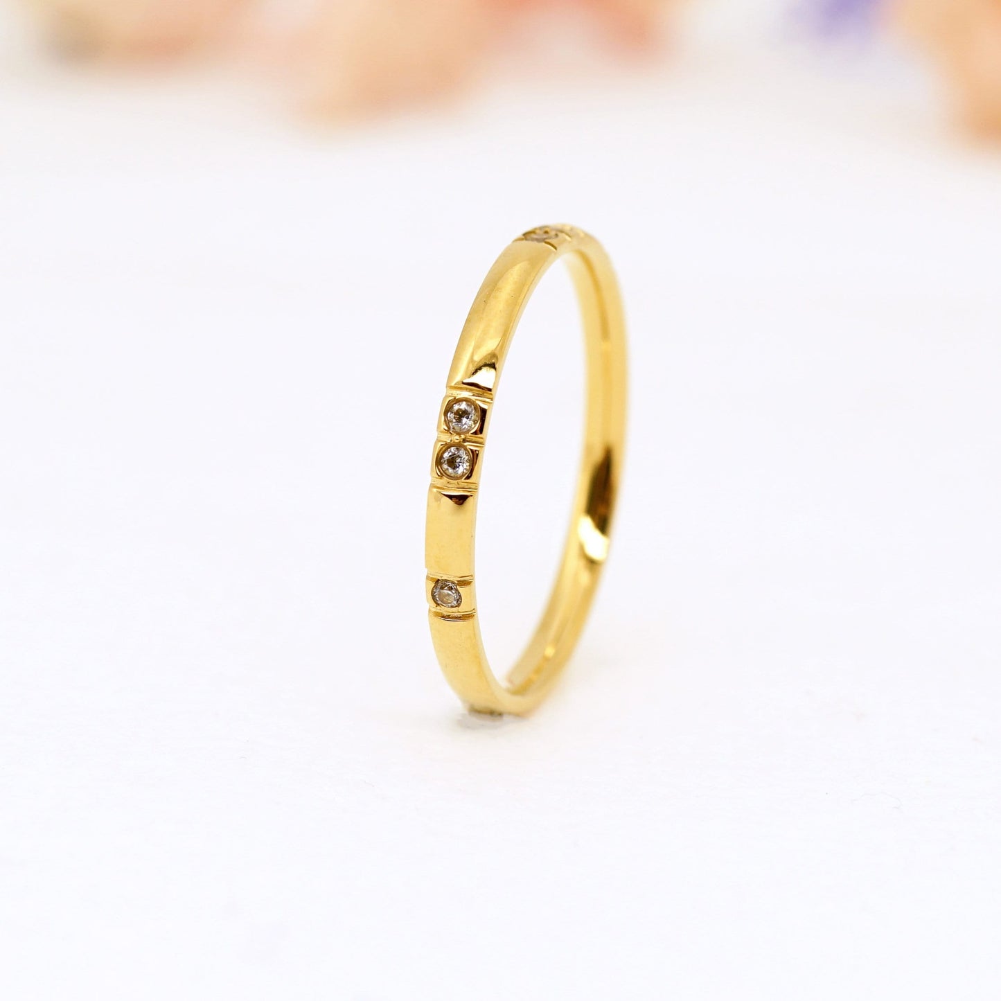 Delicate CZ Gold Thin Ring, Stackable Midi Ring