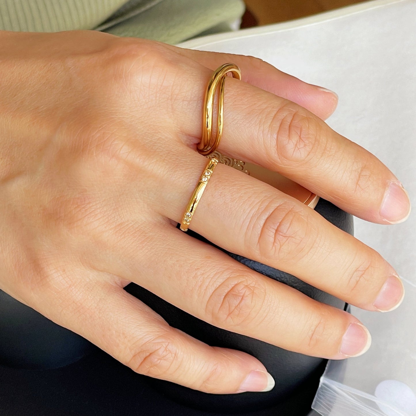 Delicate CZ Gold Thin Ring, Stackable Midi Ring