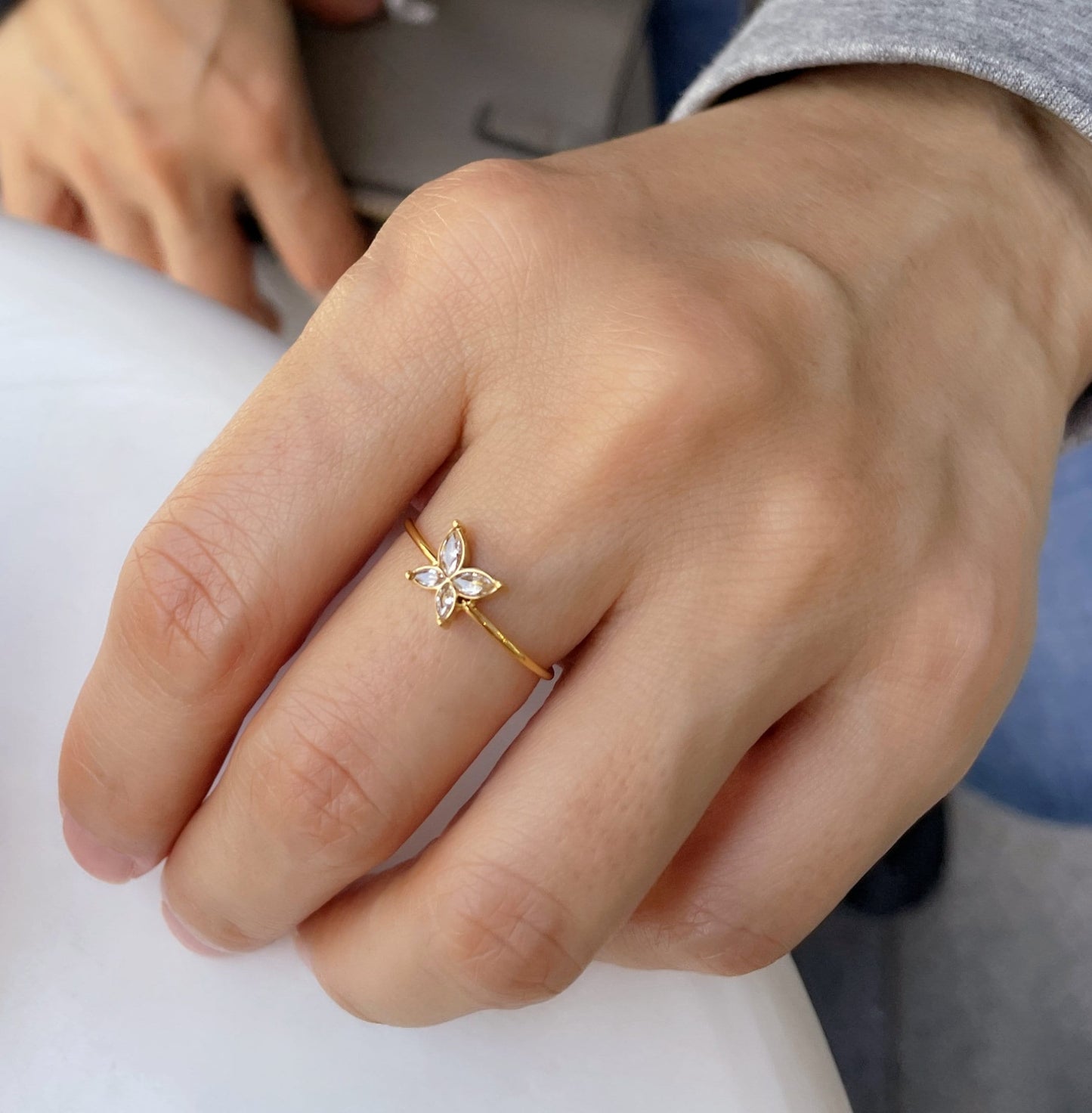 Dainty Cubic Zirconia Butterfly Ring, Stacking Ring