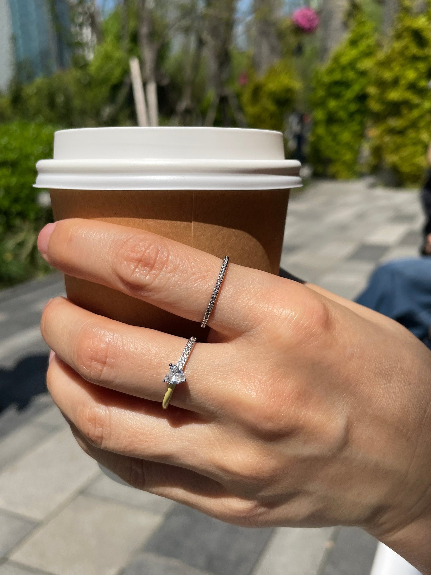 Heart/Teardrop Zirconia Colored Enamel Ring, Enamel Half Pave Ring