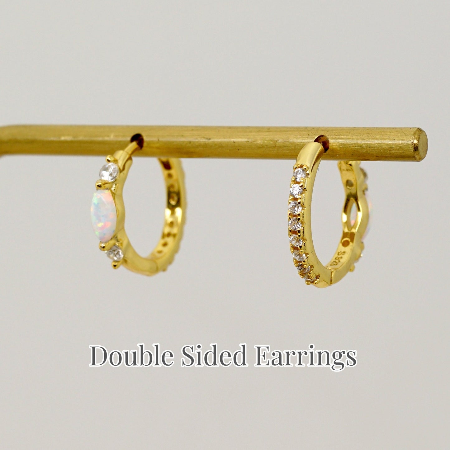 Sterling Silver Opal & Zircon Hoop Earrings