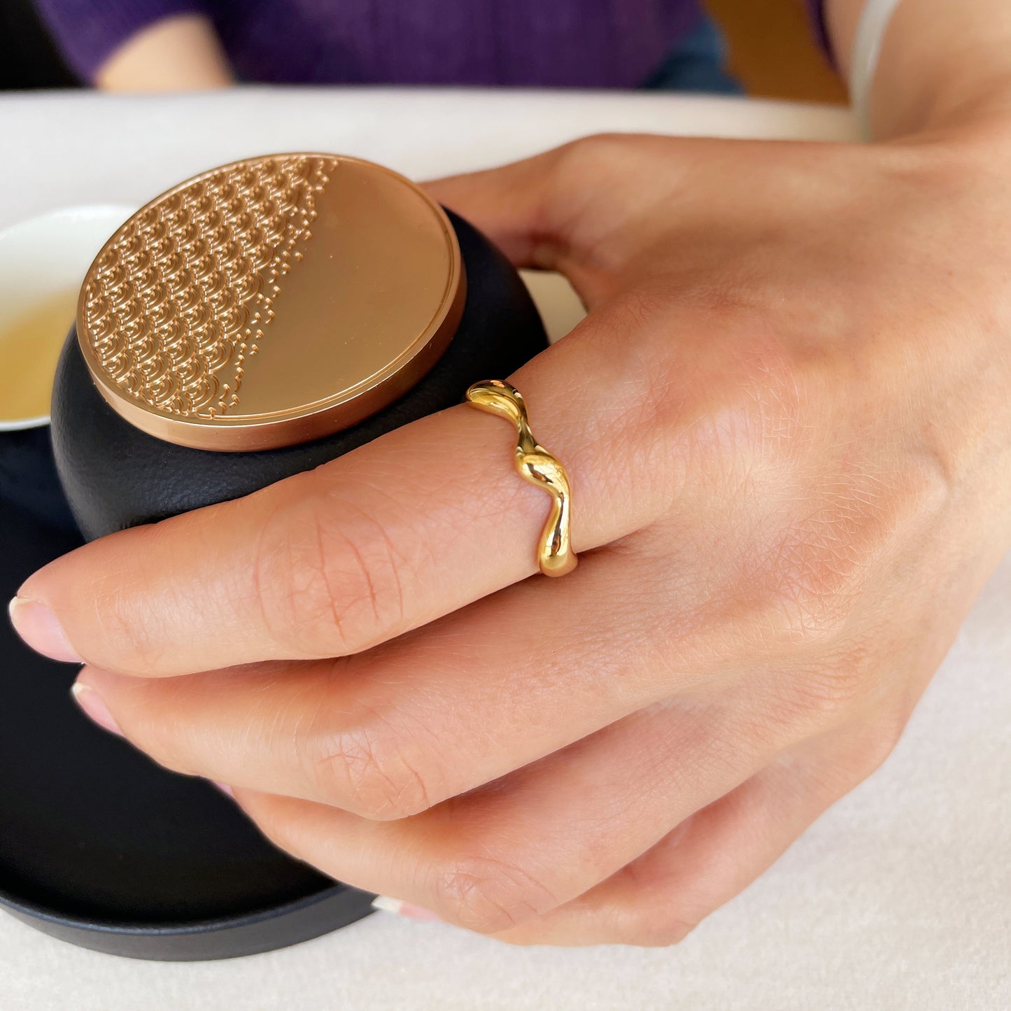 Delicate Gold Curved Ring, Minimalist Stacking Ring