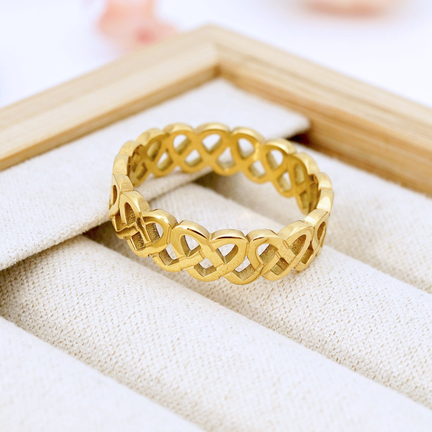 Gold Hollow Heart Knot Ring, Love Ring