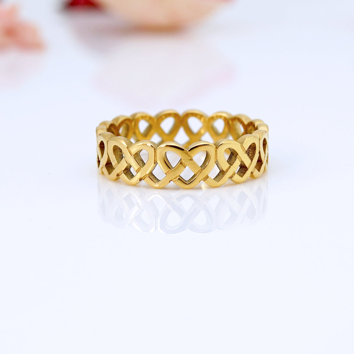 Gold Hollow Heart Knot Ring, Love Ring