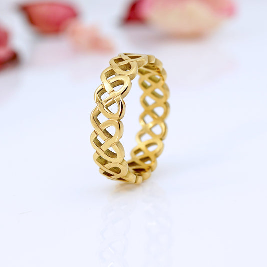 Gold Hollow Heart Knot Ring, Love Ring