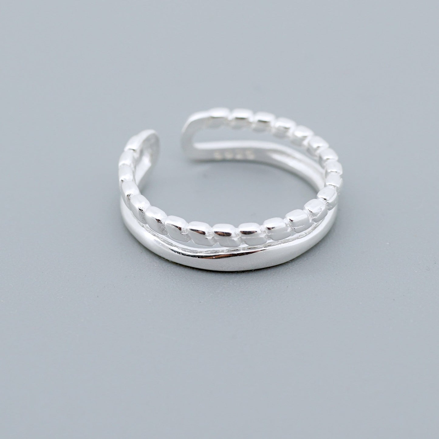 Sterling Silver Double Layer Band, Adjustable Open Ring