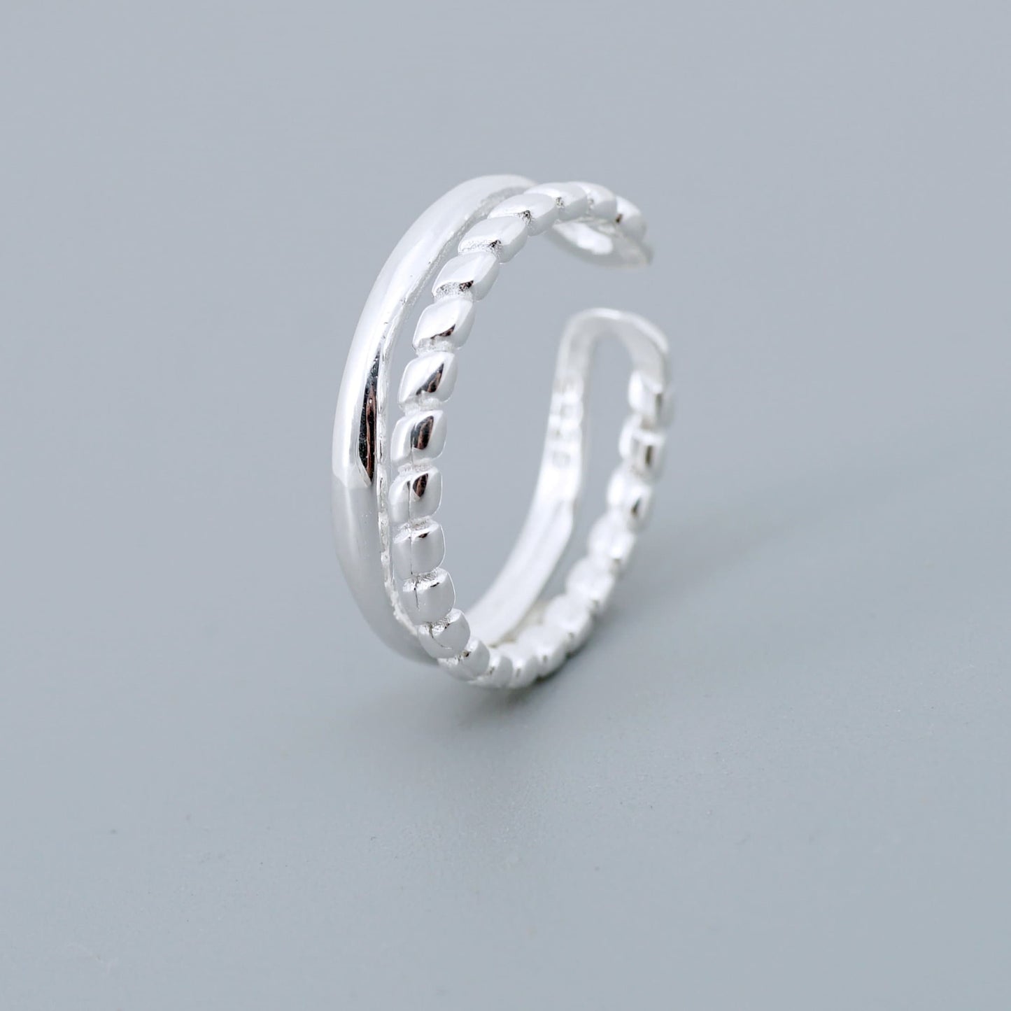 Sterling Silver Double Layer Band, Adjustable Open Ring