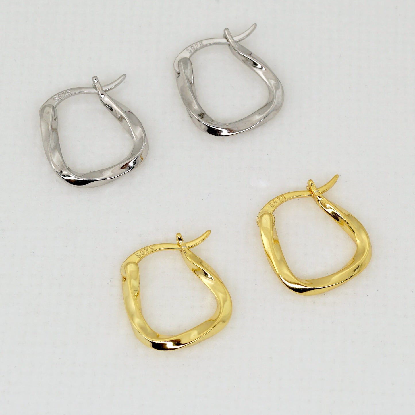 Twist Square Hoop Earrings Sterling Silver